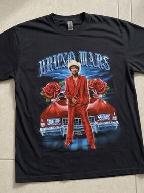 Bruno Mars Graphic Tee - Black with Red Artwork